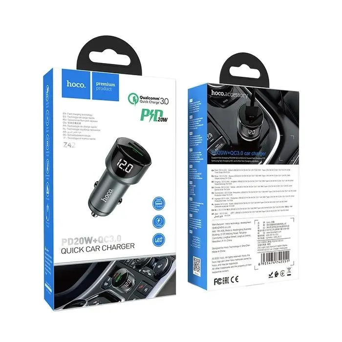 Зарядное устройство HOCO 1xUSB-C PD20W + 1xUSB QC3.0 car adapter Z42 gray (6931474742551) изображение 4