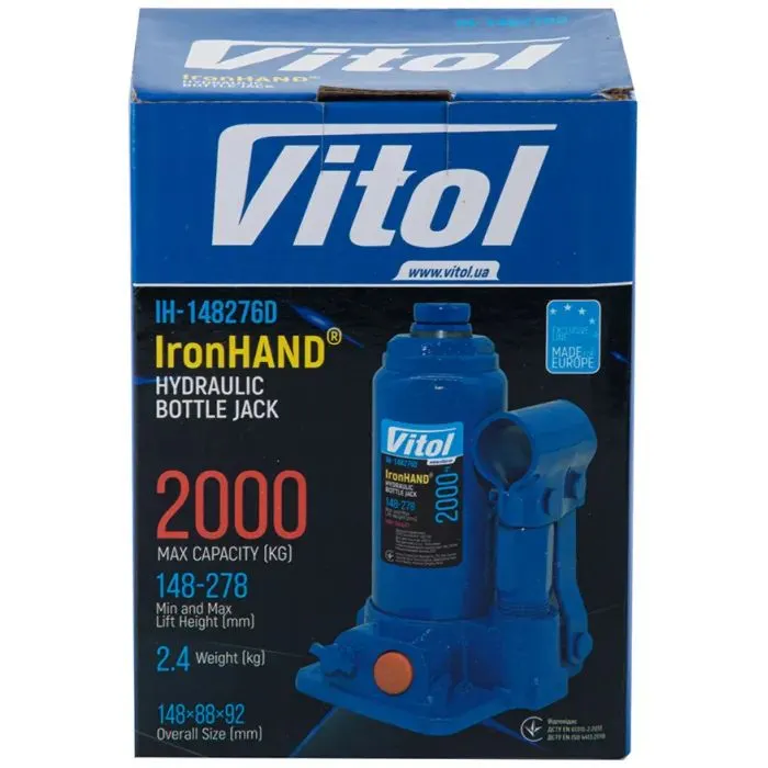 Домкрат Iron Hand IH-148276D, телескопический, гидравлический, 2т, min 148мм, max 276мм (IH-148276D) изображение 7