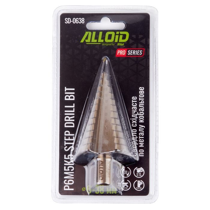 Сверло Alloid Pro, ступенчатое, по металлу, кобальтовое, Р6М5К5, 4–20мм (SD-0420) изображение 3