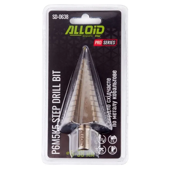 Сверло Alloid Pro, ступенчатое, по металлу, кобальтовое, Р6М5К5, 6–38мм (SD-0638) изображение 3