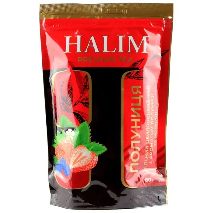 Чай Halim зеленый листовой "Клубника" 80 г (4820229040917)