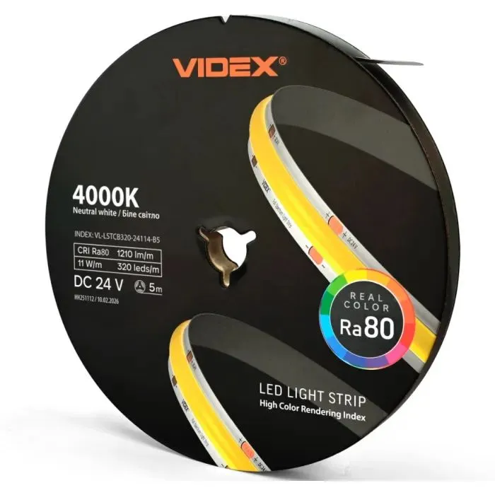 Світлодіодна стрічка Videx COB DC24V 55W 5M 4000K Ra80 IP20 5м (VL-LSTCB320-24114-B5)