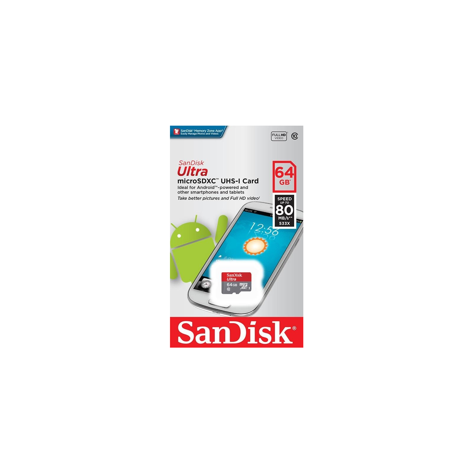 Карта памяти SanDisk 64GB microSD Class 10 UHS-I Ultra (SDSQUNS-064G-GN3MN) изображение 3