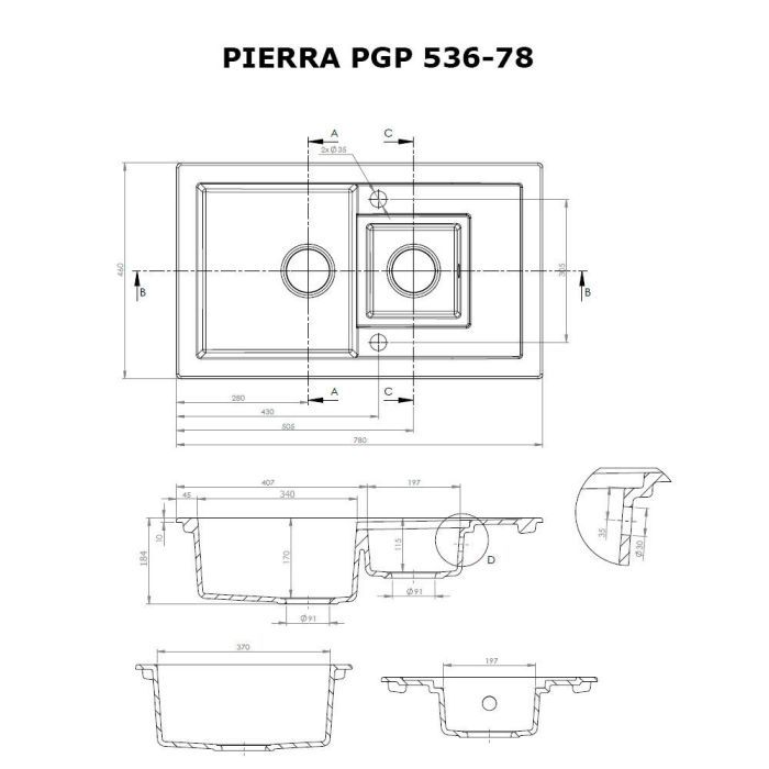 Мийка кухонна Perfelli PIERRA PGP 536-78 WHITE зображення 6