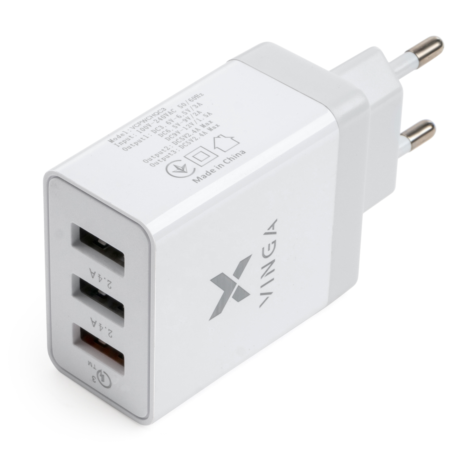 Зарядное устройство Vinga 3 Port USB Charger QС3.0 + 2x2.4A 30W max (VCPWCHQC3) изображение 4