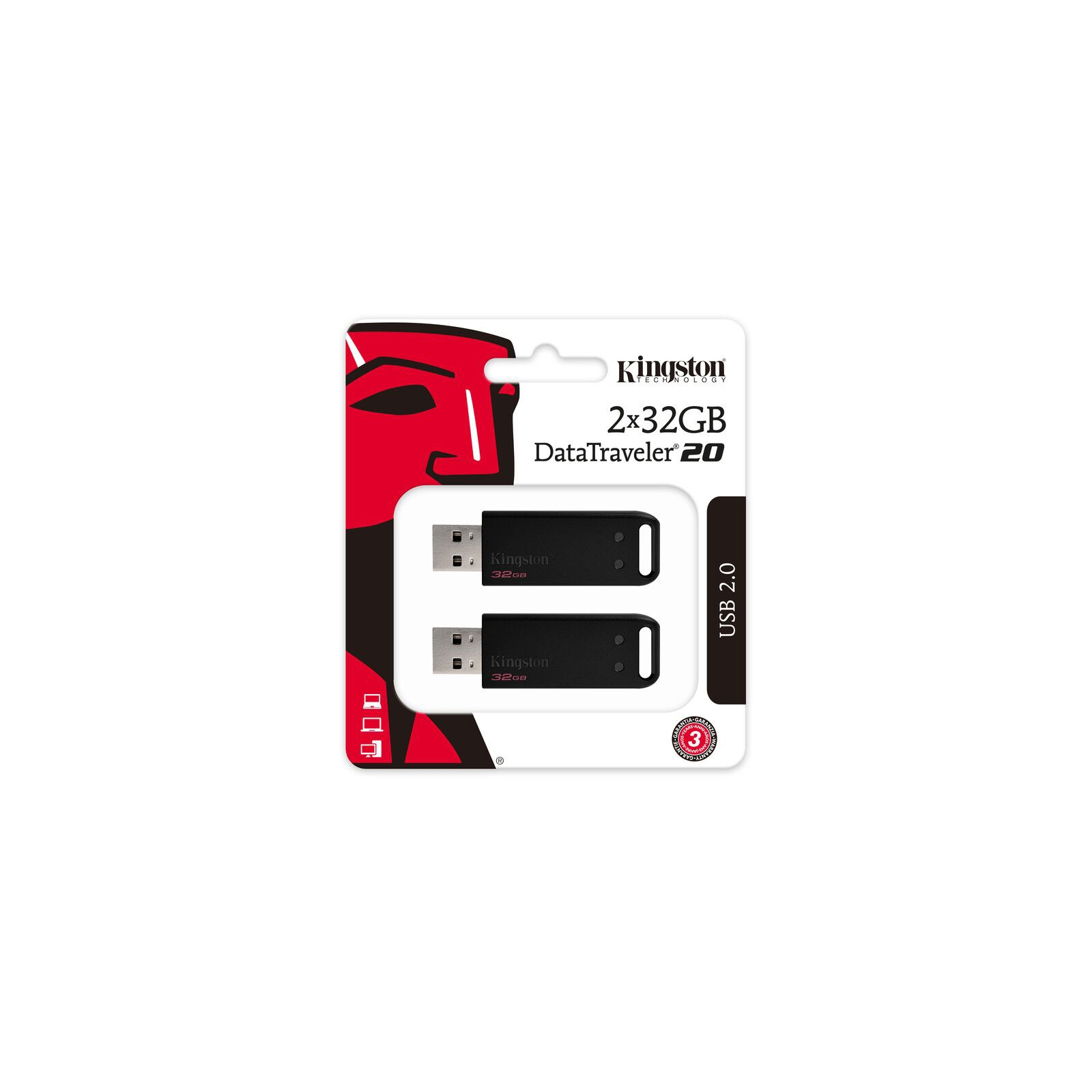 USB флеш накопичувач Kingston 2x32GB DataTraveler 20 USB 2.0 (DT20/32GB-2P) зображення 4