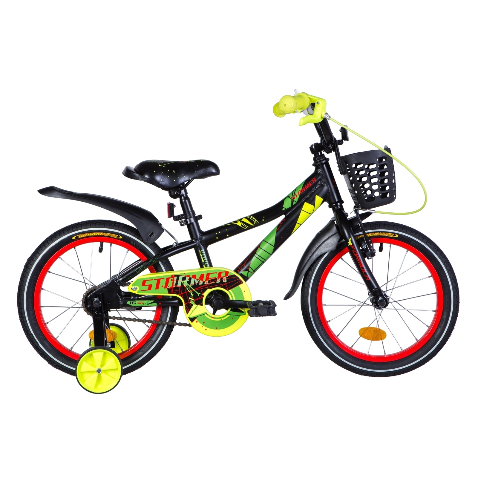 Детский велосипед Formula 16" STORMER рама-8,5" Al 2020 черно-красный с желтым с корзи (OPS-FRK-16-123)