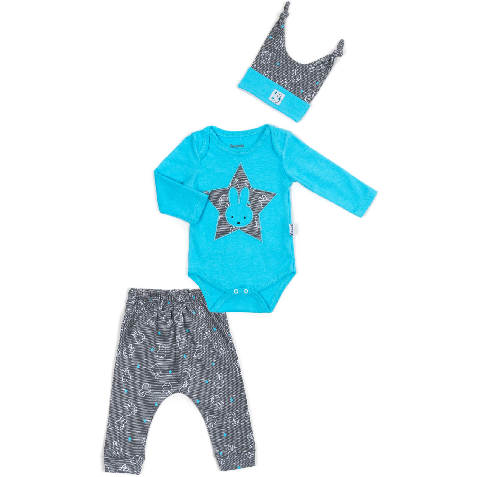 Боді Miniworld зі штанцями і шапочкою з зайчиком (15013-74B-blue)
