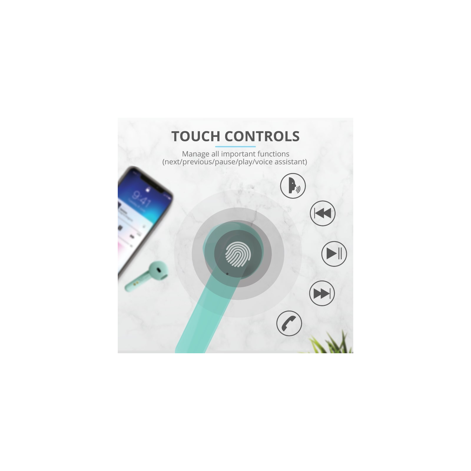Наушники Trust Primo Touch True Wireless Mic White (23783) изображение 12
