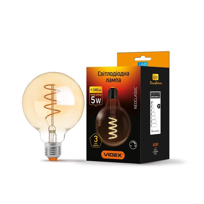 Лампочка Videx Filament G95FASD 5W E27 2200K 220V (VL-G95FASD-05272) изображение 2