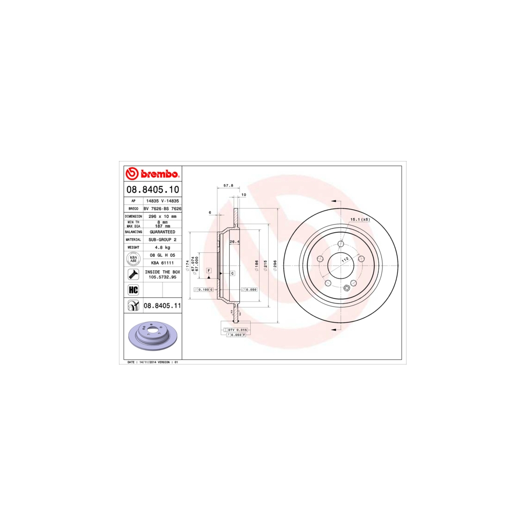 Тормозной диск Brembo 08.8405.10