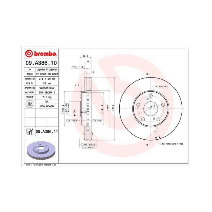 Гальмівний диск Brembo 09.A386.11