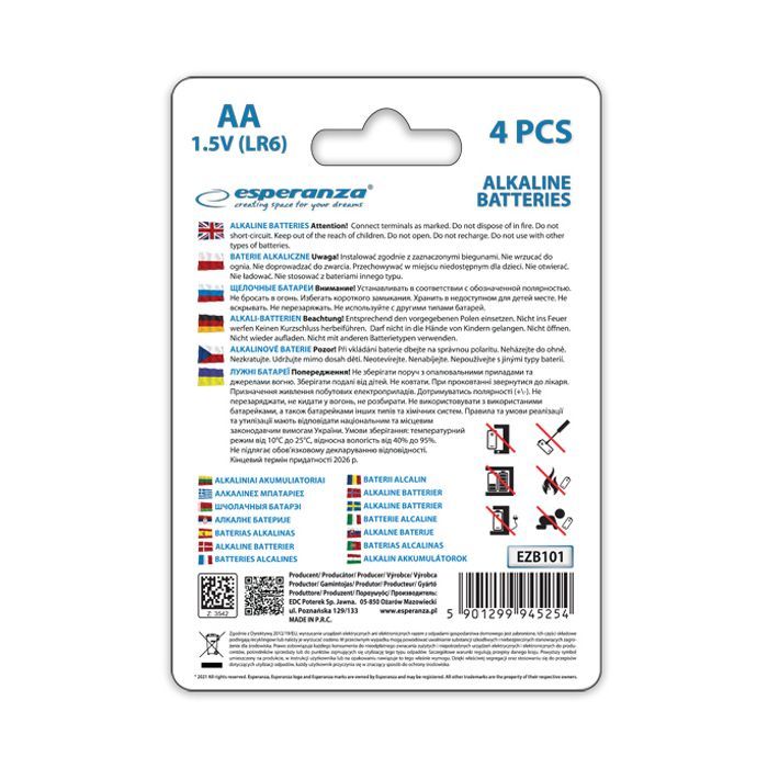 Батарейка Esperanza AA LR6 Alkaline * 4 (EZB101) зображення 3