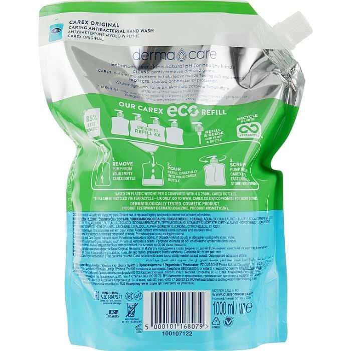 Жидкое мыло Carex Splash антибактериальное сменный блок 1 л (5000101168079) изображение 2