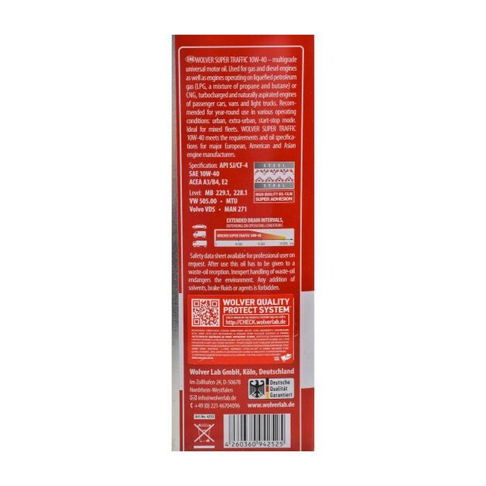 Моторное масло Wolver Super Traffic 10W-40 4л (4260360942525) изображение 4
