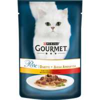 Вологий корм для кішок Purina Gourmet Perle Duo. З куркою і яловичиною в підливі 85г (7613033574702)
