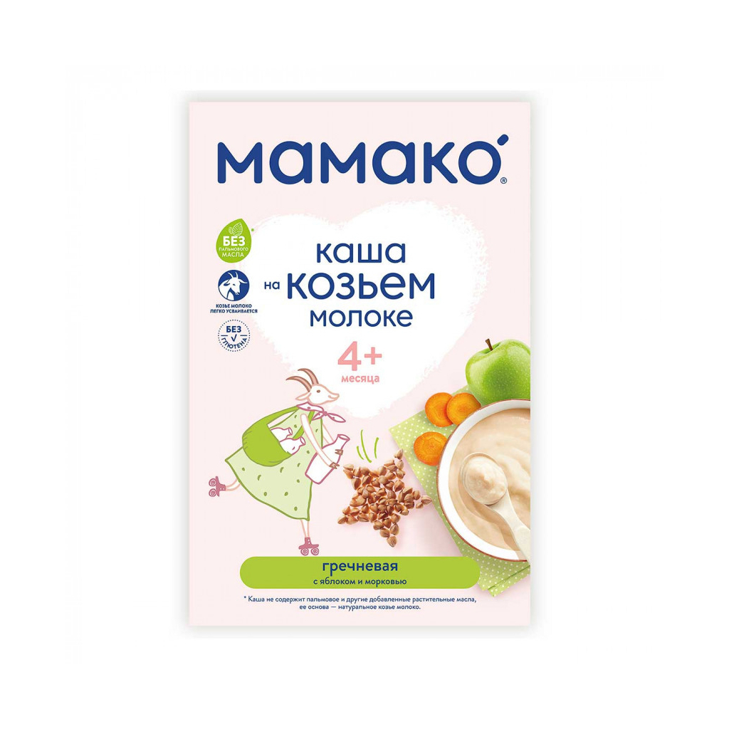 Дитяча каша MAMAKO молочна гречана з яблуком і морквою на козячому молоці 200 г (4607088795826) зображення 4