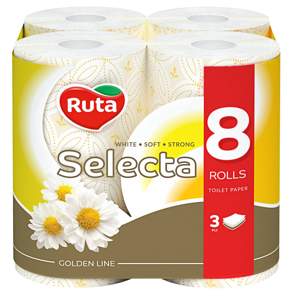 Туалетная бумага Ruta Selecta с ароматом ромашки 3 слоя 8 рулонов (4820023744790)