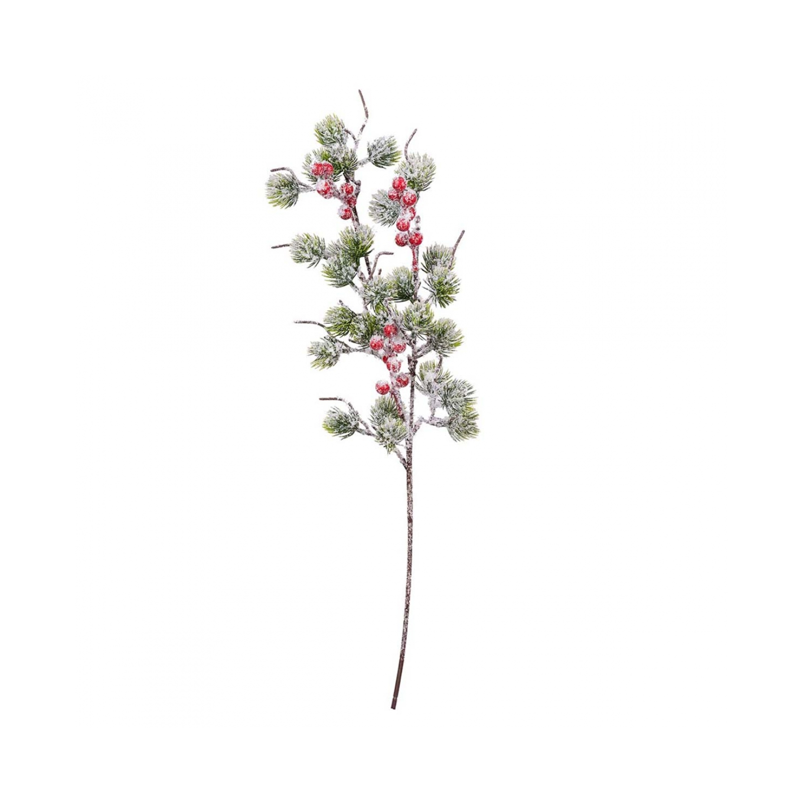 Декоративная ветвь YES! Fun хвойная с красными ягодами, 67 см, заснеженная (973950)