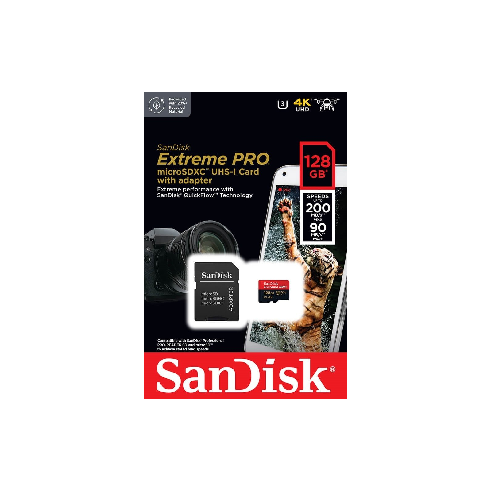 Карта пам'яті SanDisk 128 GB microSDXC UHS-I U3 Extreme Pro+SD Adapter (SDSQXCD-128G-GN6MA) зображення 5