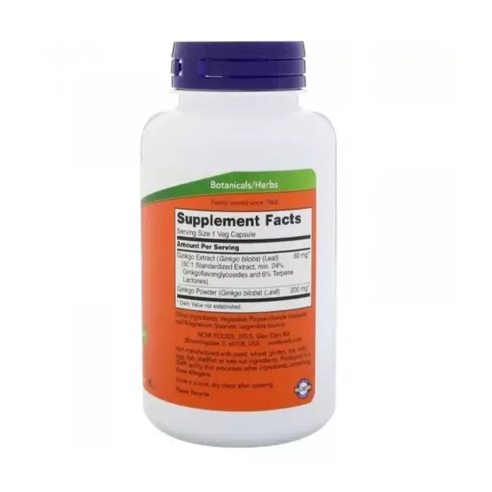 Травы Now Foods Гинкго Билоба, 60 мг, Ginkgo Biloba, 60 вегетарианских капсул (NF4686) изображение 2