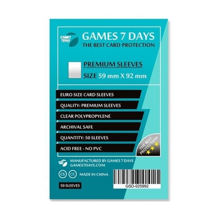 Протектор для карт Games 7 Days 59 х 92 мм, Euro, 50 шт (PREMIUM) (GSD-025992)