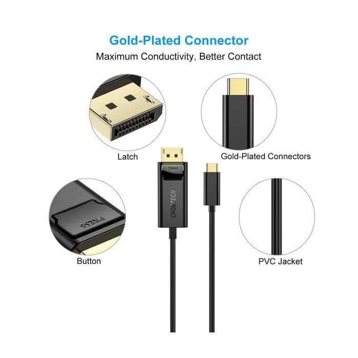 Кабель мультимедійний USB-C to DisplayPort M 1.8m 4K60Hz Choetech (XCP-1801BK) зображення 4