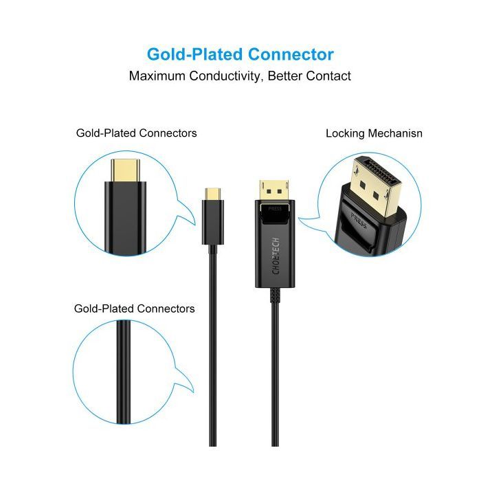 Кабель мультимедійний USB-C to DisplayPort M 1.8m 4K60Hz Choetech (XCP-1801BK) зображення 5