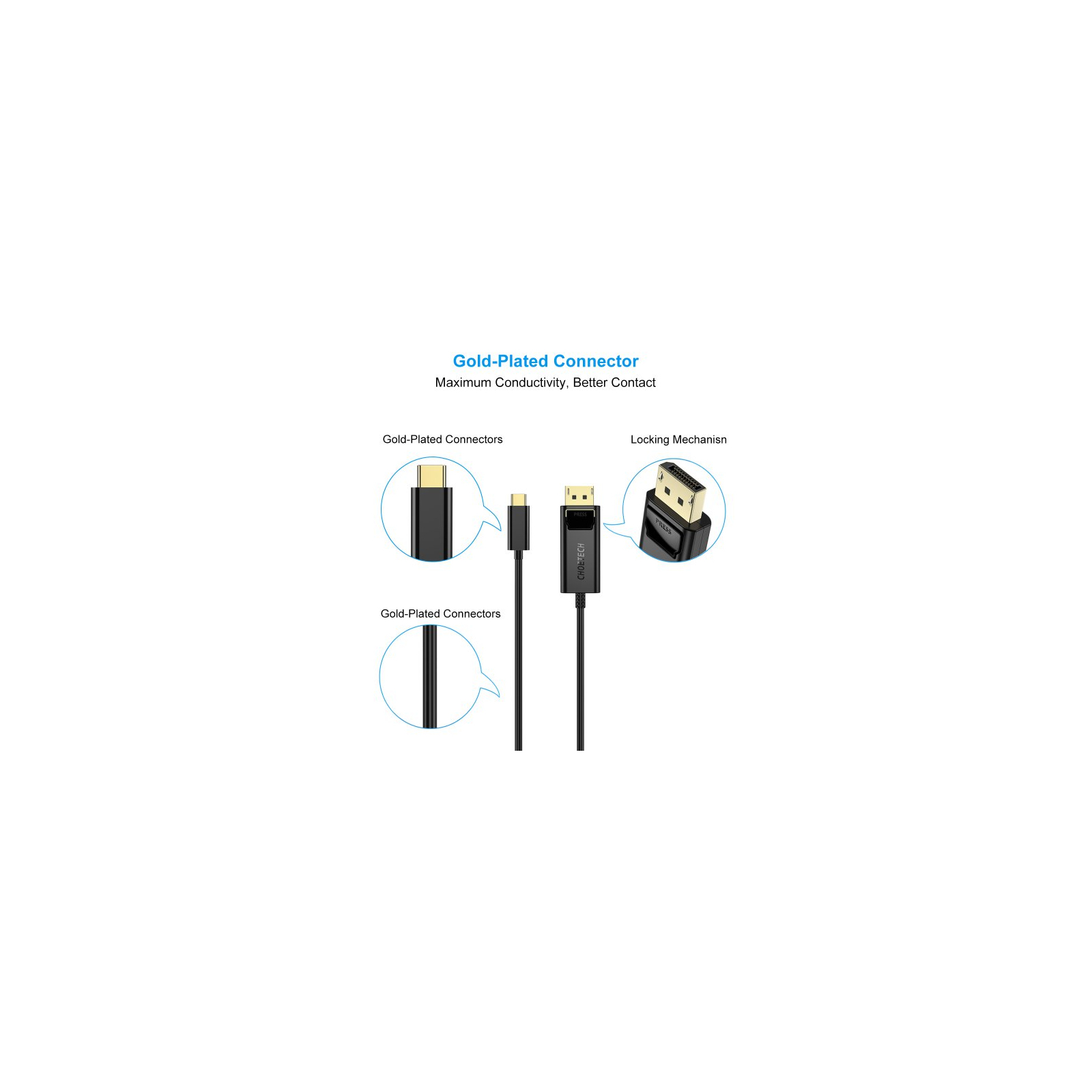 Кабель мультимедійний USB-C to DisplayPort 1.8m 4K 60Hz Choetech (XCP-1801BK) зображення 5
