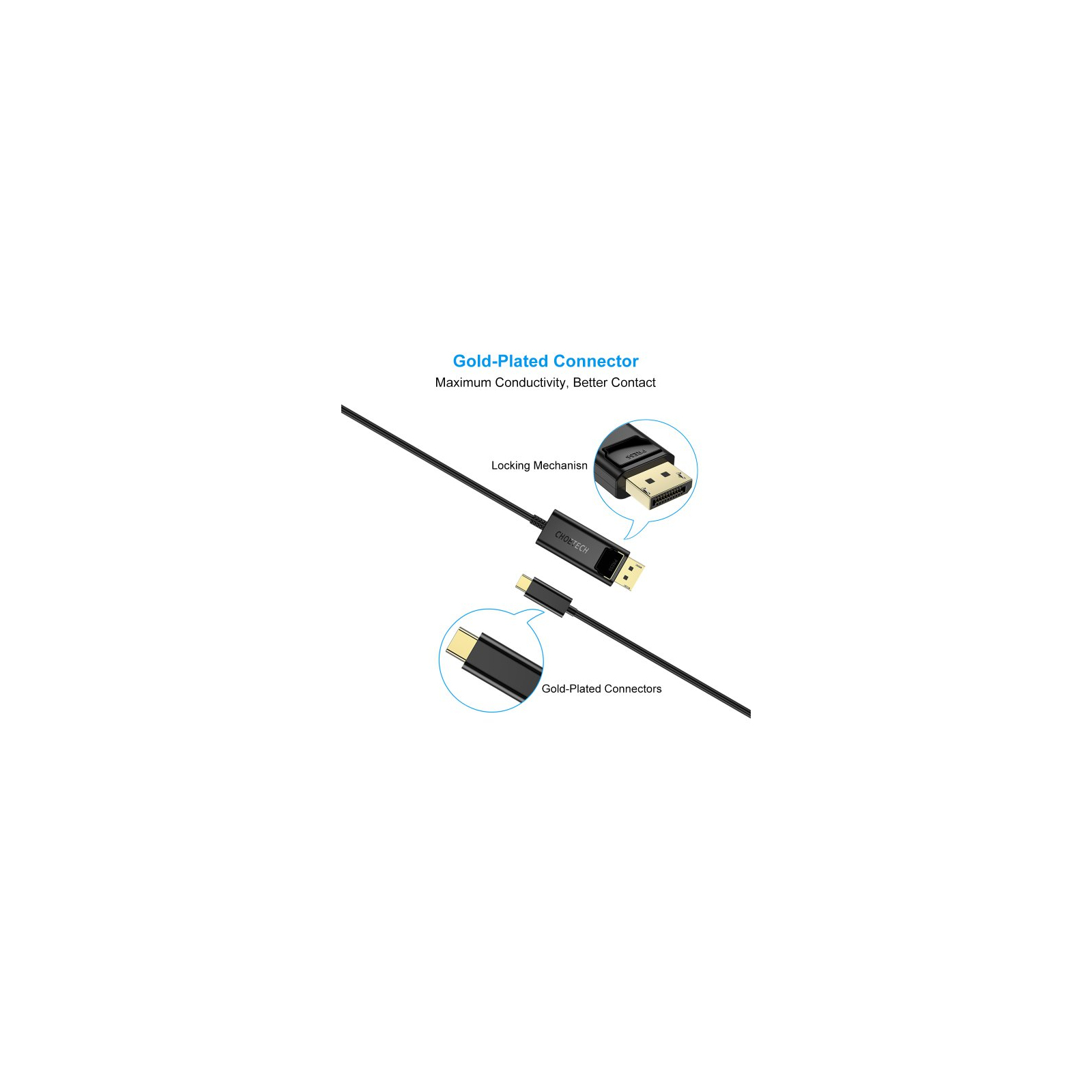 Кабель мультимедійний USB-C to DisplayPort 1.8m 4K 60Hz Choetech (XCP-1801BK) зображення 6