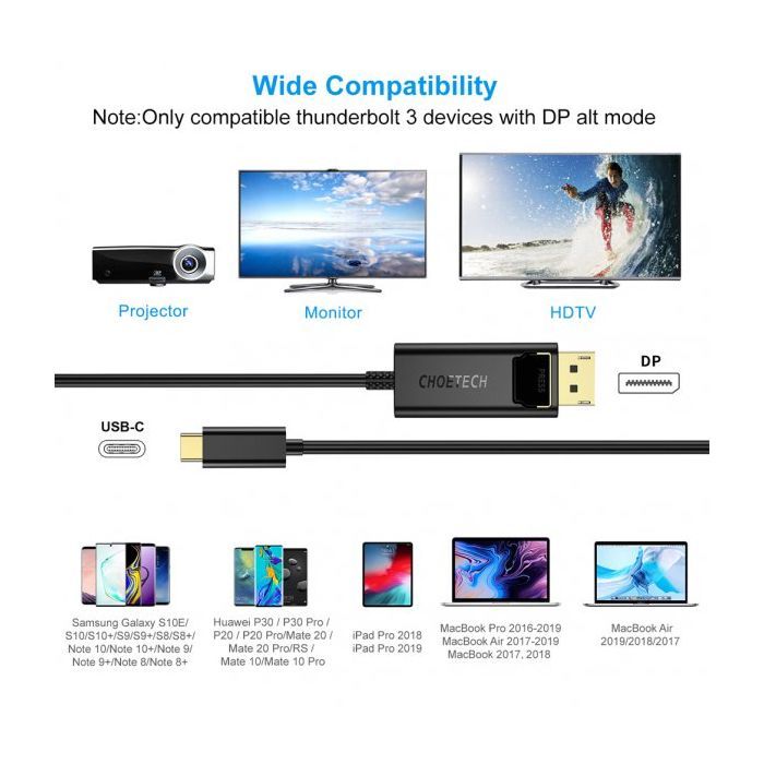 Кабель мультимедійний USB-C to DisplayPort M 1.8m 4K60Hz Choetech (XCP-1801BK) зображення 7