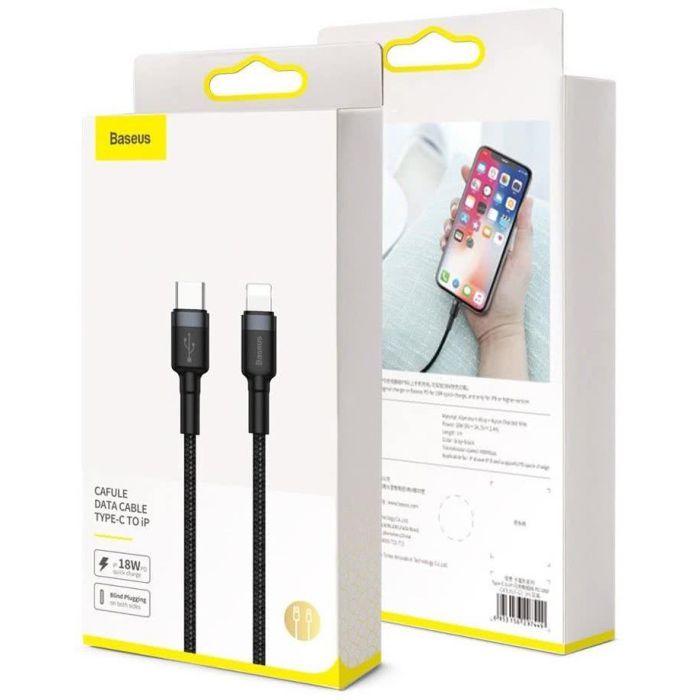 Дата кабель USB-C to Lightning 1.0m 18W 2.1A Cafule Black-Grey Baseus (CATLKLF-G1) изображение 10