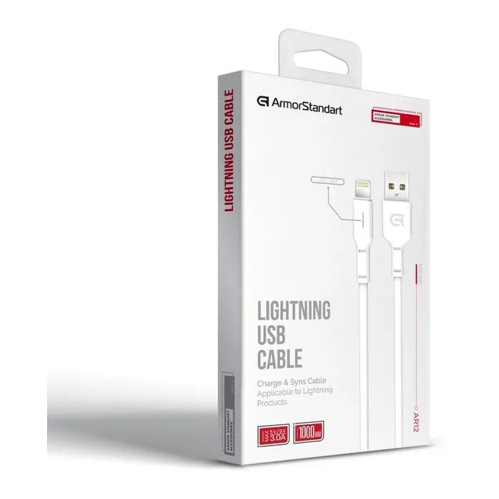 Дата кабель USB 2.0 AM to Lightning 1.0m AR12 3A white Armorstandart (ARM59531) изображение 5
