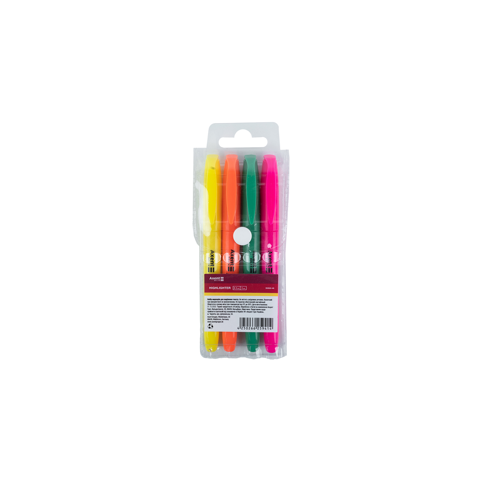 Набор маркеров Axent набор Highlighter 2-4 мм клиновидный из 4-х цветов (D2503-40) изображение 2