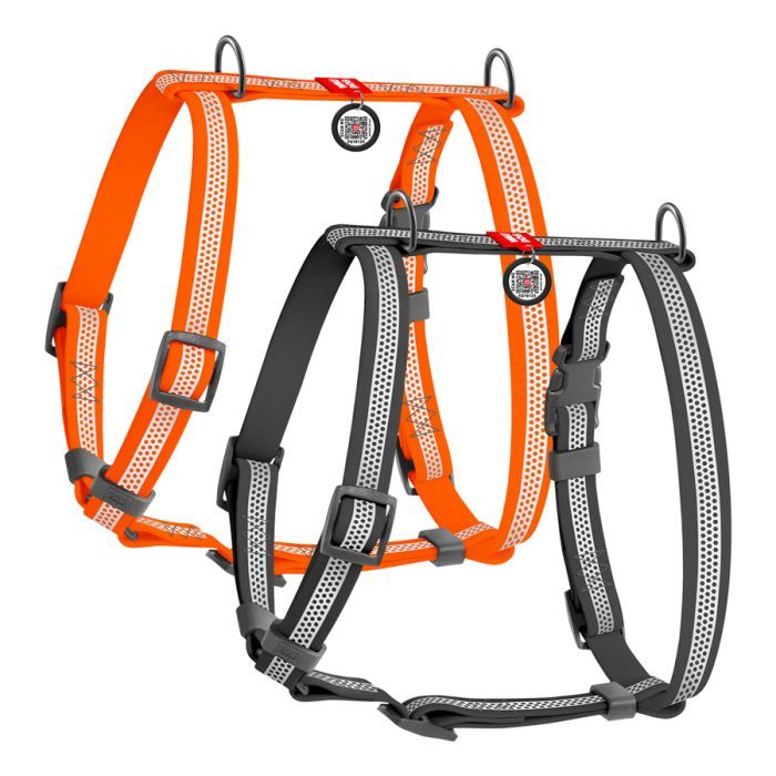 Шлея для собак WAUDOG Waterproof анатомічна Н-подібна з QR-паспортом М помаранчева (32824)