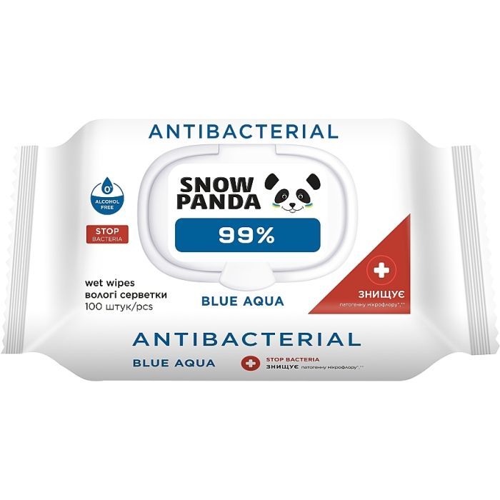 Влажные салфетки Сніжна Панда Blue Aqua 99% с антимикробным действием 100 шт. (4820183972170)