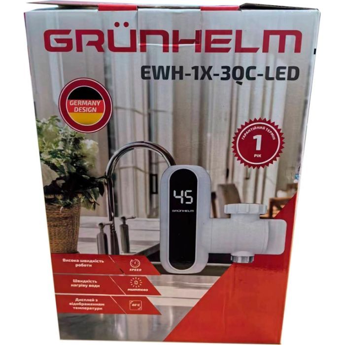 Проточний водонагрівач Grunhelm EWH-1X-3QC-LED зображення 3
