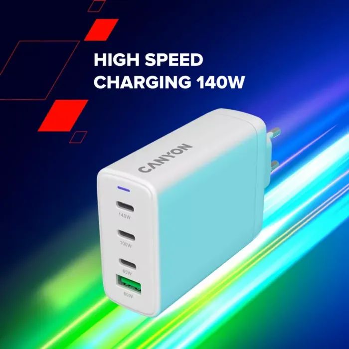 Зарядное устройство Canyon CU140ACC GaN 150W 3xPD 1xQC EU White (CNS-CUW140ACC) изображение 7