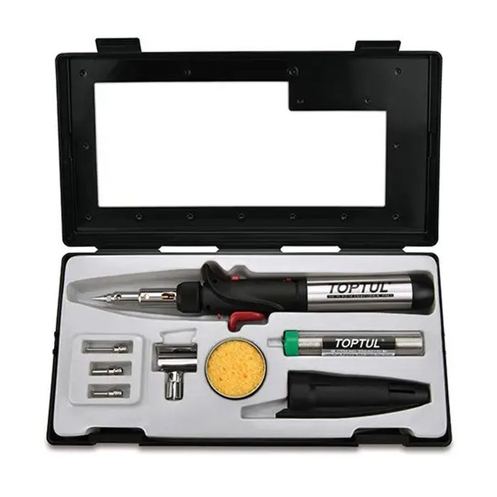 Газовый паяльник Toptul 150W с комплектом насадок 8шт. (EGAE0801)