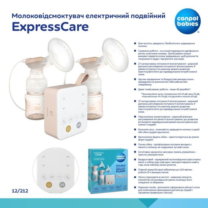 Молокоотсос Canpol babies электрический двойной ExpressCare (12/212) изображение 2