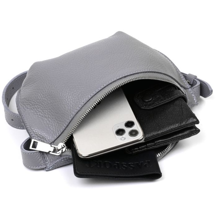 Сумка Shvigel Бананка з натуральної шкіри Сіра (16379) зображення 5