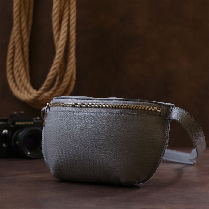 Сумка Shvigel Бананка з натуральної шкіри Сіра (16379) зображення 8