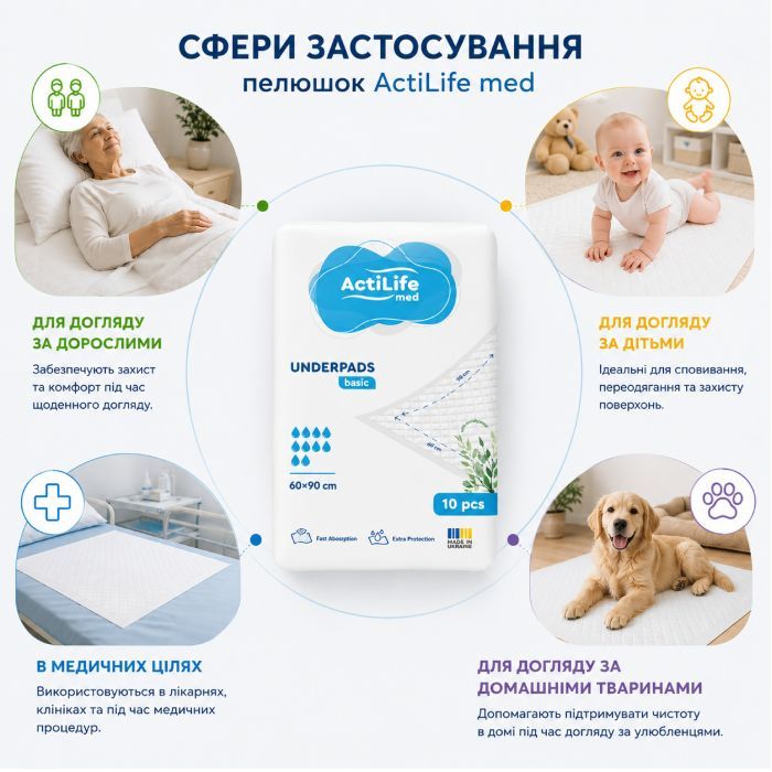 Пеленки для младенцев ActiLife Med Basic 60 х 90, 10 шт (4820174981426) изображение 7