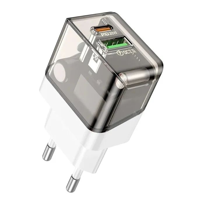 Зарядное устройство BOROFONE BA80A Scenery 1xUSB-C PD20W + 1xUSB QC3.0 Transparent Black (6941991105159)