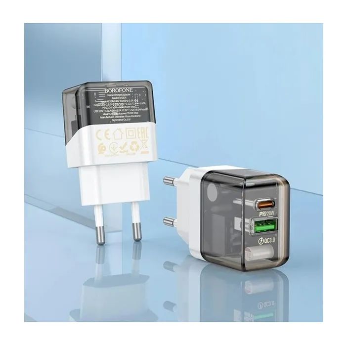 Зарядное устройство BOROFONE BA80A Scenery 1xUSB-C PD20W + 1xUSB QC3.0 Transparent Black (6941991105159) изображение 3