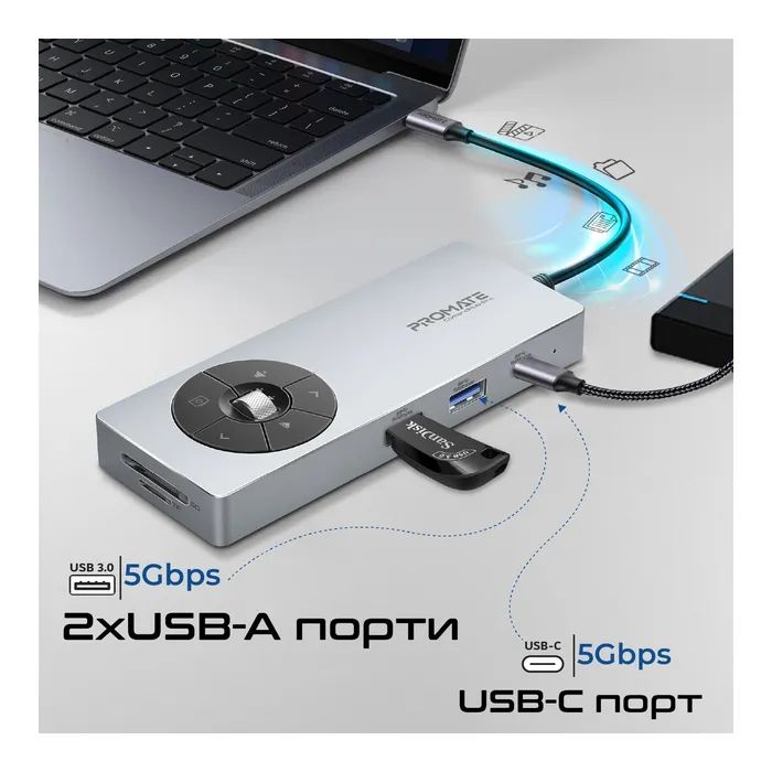 Концентратор Promate USB-C 14-in-1 Promate comandhub-pro (comandhub-pro) зображення 4