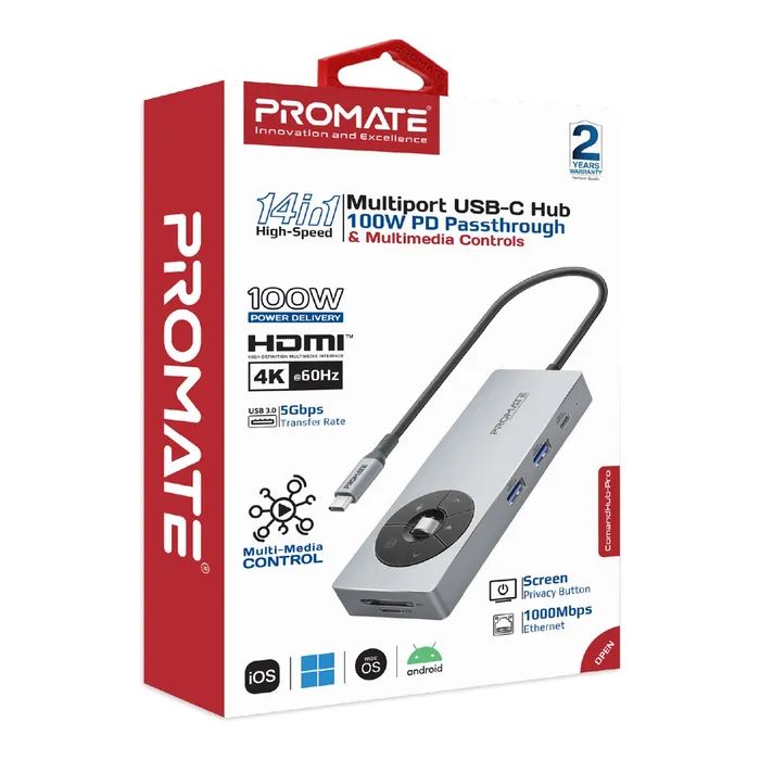 Концентратор Promate USB-C 14-in-1 Promate comandhub-pro (comandhub-pro) зображення 9