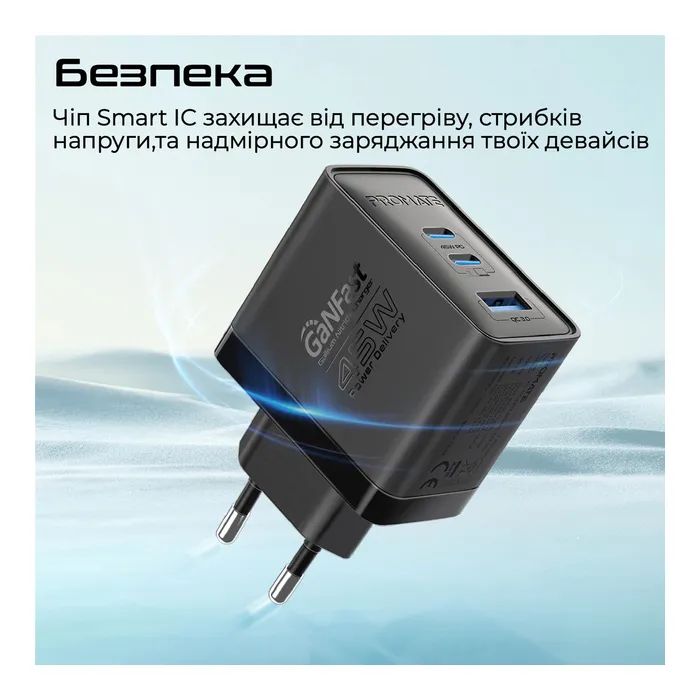 Зарядний пристрій Promate powerport-45 2xUSB-C PD + USB-A QC 45W Black (powerport-45.black) зображення 5