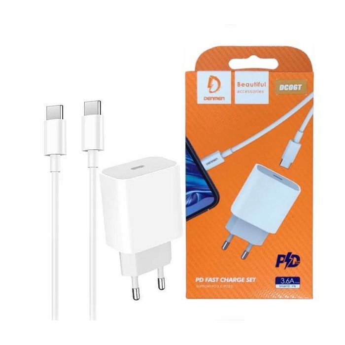 Зарядное устройство Denmen USB-C PD20W 3.6A + cable USB-C to USB-C white (DM-DC06T-WH) изображение 2
