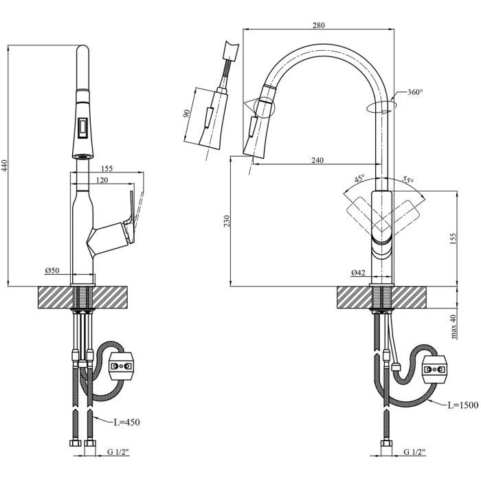 Смеситель Kroner Graz-GRP030-T + змішувач Graz-GRP010 (CVS30148) изображение 11